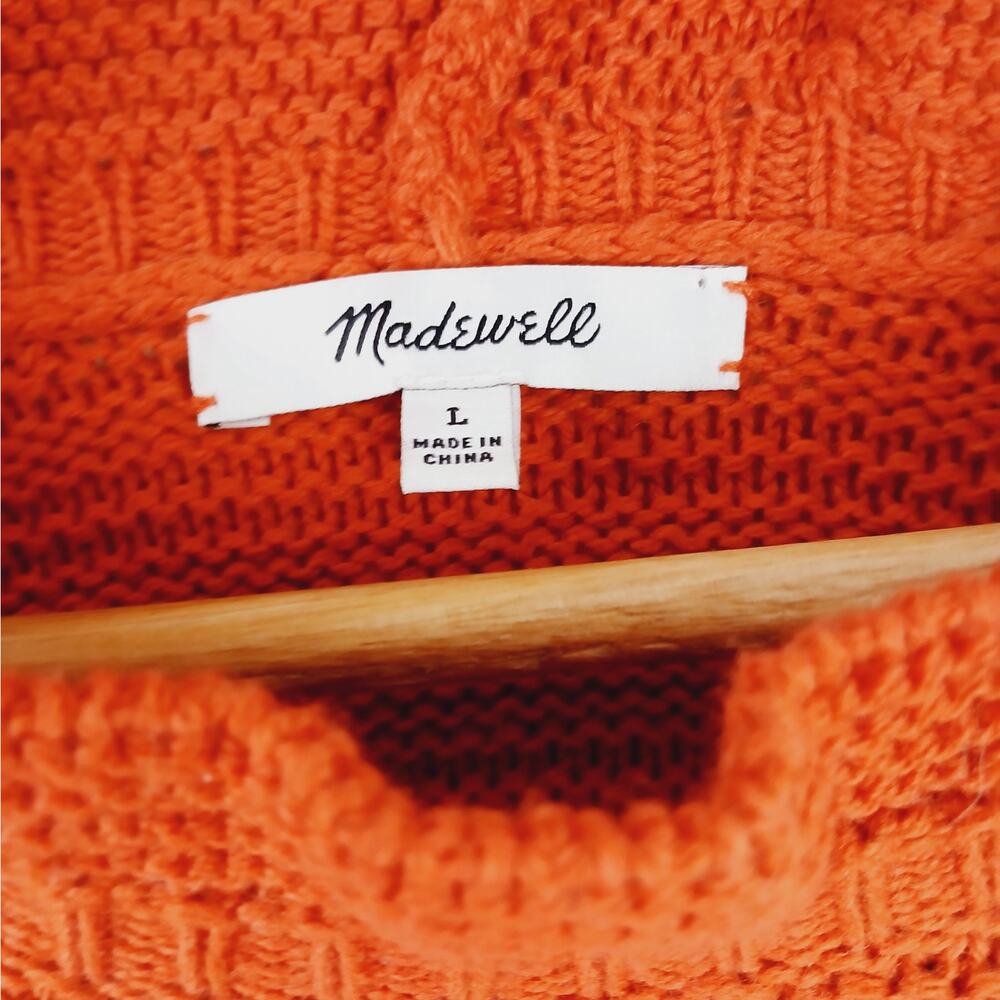 Madewell SZ L Ruffle-Neck Pullover Sweater in Cotton-Merino Yarn Color: Knit Red - Picture 4 of 5